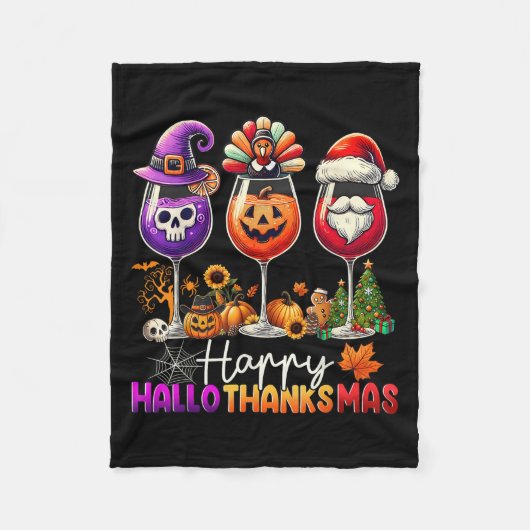 Happy Hallothanksmas Wine Halloween Erntedank C Fleecedecke (Vorderseite)