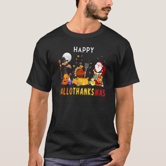 Happy HalloThanksMas Witch Turkey Santa Three Holi T-Shirt (Vorderseite)