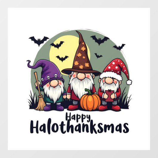 Happy Hallothanksmas Xmas Halloween Gnomes Fensteraufkleber (Blatt)