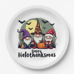 Happy Hallothanksmas Xmas Halloween Gnomes Pappteller