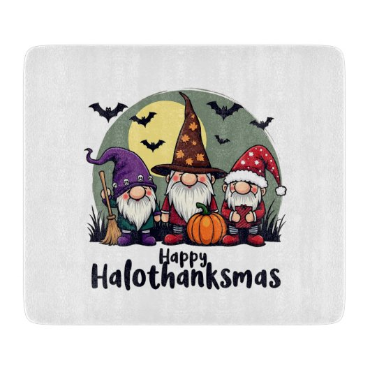 Happy Hallothanksmas Xmas Halloween Gnomes Schneidebrett (Vorderseite)