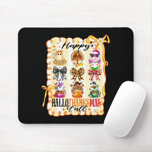 Happy Hallothanksmas Y’all Coquette Bow Halloween Mousepad (Mit Mouse)