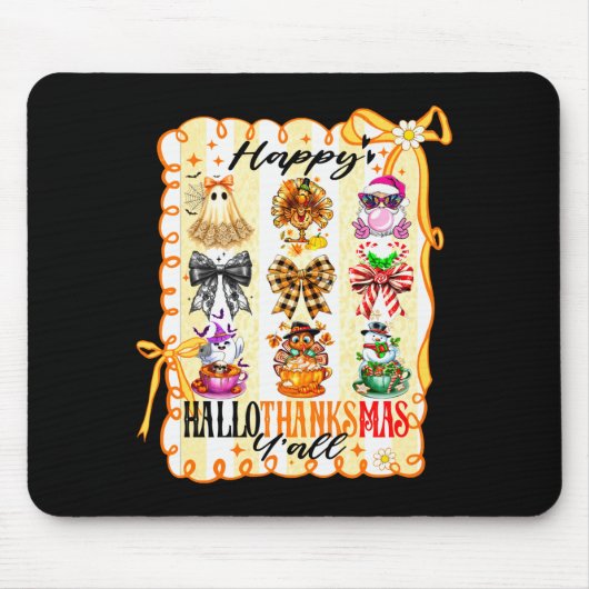 Happy Hallothanksmas Y’all Coquette Bow Halloween Mousepad (Vorne)