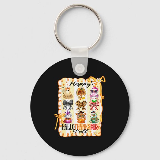 Happy Hallothanksmas Y’all Coquette Bow Halloween Schlüsselanhänger (Vorderseite)