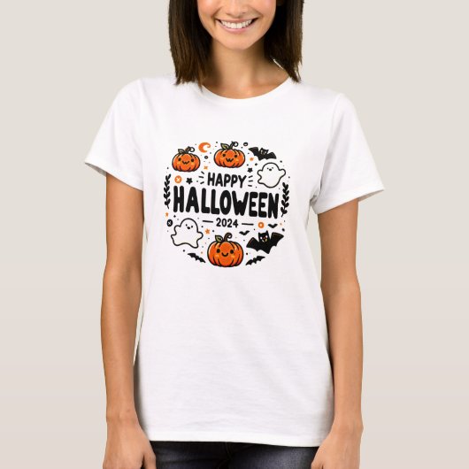 Happy Halloween 2024 Niedlicher Pumpkin, Ghost und T-Shirt (Vorderseite)