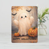 Happy Halloween! Adorable Friendly Ghost & Pumpkin Einladung (Stehend Vorderseite)
