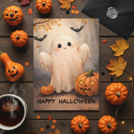 Happy Halloween! Adorable Friendly Ghost & Pumpkin Einladung