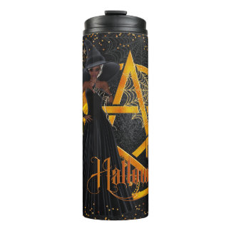 Happy Halloween Afrikanische Goldene Hexe Thermosbecher