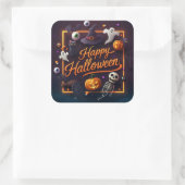 Happy Halloween All Elements Quadratischer Aufkleber (Tasche)