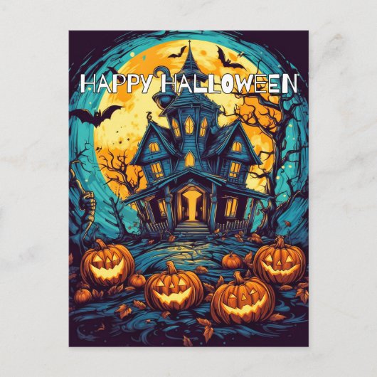 Happy Halloween | Altes Spuk Haus Postkarte (Vorderseite)
