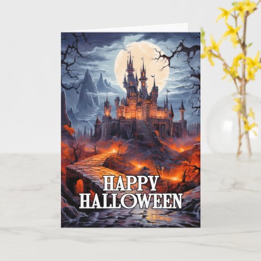 Happy Halloween | Altes Spuk Herrenhaus Karte (Gelbe Blume)
