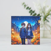 Happy Halloween | Anime Couple Holding Hands Karte (Stehend Vorderseite)
