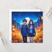 Happy Halloween | Anime Couple Holding Hands Karte (Vorderseite/Rückseite Beispiel)