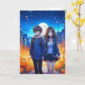 Happy Halloween | Anime Couple Holding Hands Karte (Gelbe Blume)