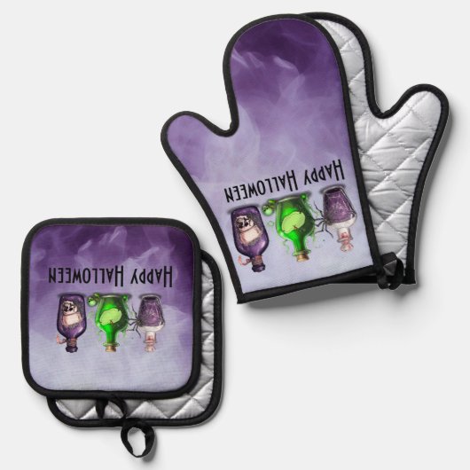 Happy Halloween Apothecary Jar Ofenhandschuh & Topflappen-Set (Vorderseite/Rückseite)
