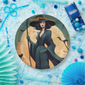 Happy Halloween, Art-Déco-Hexe, Kostüm-Party Pappteller (Party)