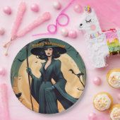 Happy Halloween, Art-Déco-Hexe, Kostüm-Party Pappteller (Party)