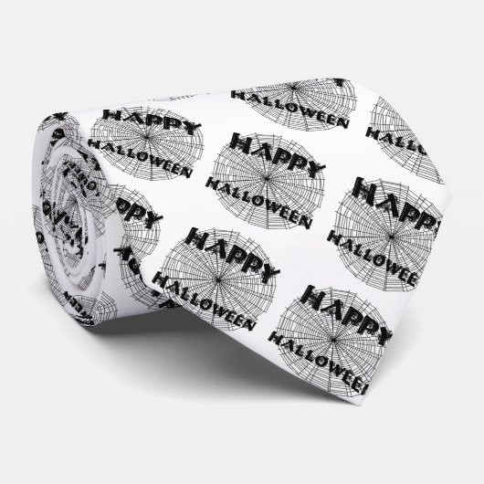 Happy Halloween auf Spider Web Text Necktie Krawatte (Gerollt)