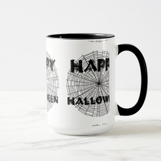 Happy Halloween auf Spider Web Text Tasse (Rechts)