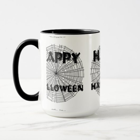 Happy Halloween auf Spider Web Text Tasse (Links)