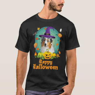Happy Halloween Aussie Dog Pumpkin Hexe Ghost Cut T-Shirt