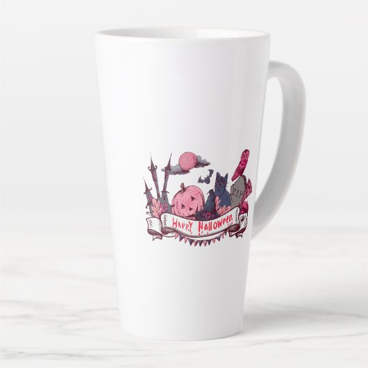 Happy Halloween Banner with Castle, Pumpkin, Black Milchtasse (Rechte Ecke)