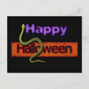 Happy Halloween Bannertext und Grüne Schlange Postkarte