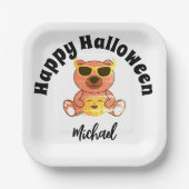 Happy Halloween Bärenkürbis Individuelle Name Pappteller (Vorderseite)