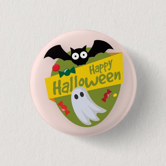 Happy Halloween Bat and Ghost | Schaltfläche Butto Button (Vorderseite)