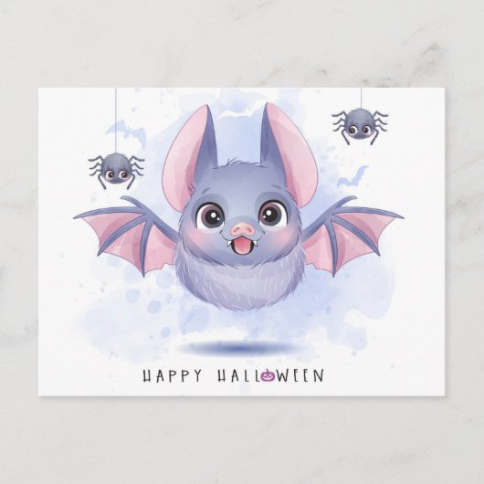 Happy Halloween Bat and Spiders Postkarte (Vorderseite)
