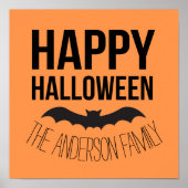 Happy Halloween Bat mit schwarzem Namen Poster (Vorne)
