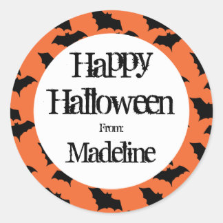 Happy Halloween Bat Pattern Kids Personalisiert Runder Aufkleber