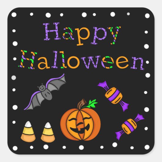 Happy Halloween Bat Pumpkin Candy Corn Quadratischer Aufkleber (Vorderseite)