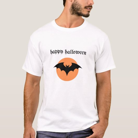 Happy Halloween – Bat Silhouette with Orange Moon T-Shirt (Vorderseite)