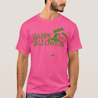 Happy Halloween Bats Spider Hexenhut Green T-Shirt