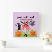 Happy Halloween, Baumrinde, Fledermäuse Quadratische Wanduhr (Zuhause)