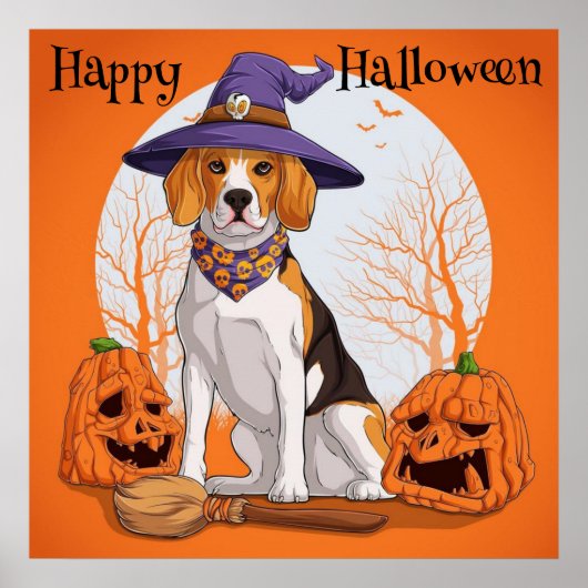 Happy Halloween Beagle Hexe Poster (Vorne)