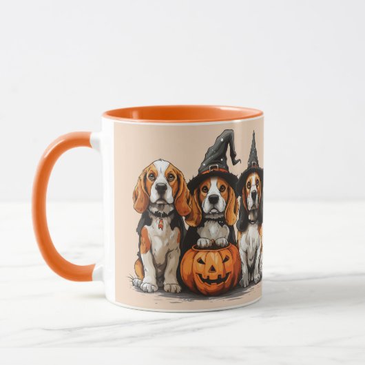 Happy Halloween Beagle Hunde Kürbislaterne Tasse (Links)