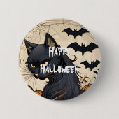 Happy Halloween Beängstigend Cat Button (Vorderseite)