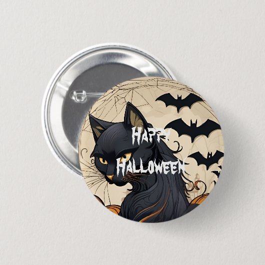 Happy Halloween Beängstigend Cat Button (Vorne & Hinten)