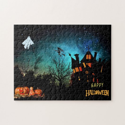Happy Halloween Beängstigend Hexe, Ghost und Pumpk Puzzle (Horizontal)