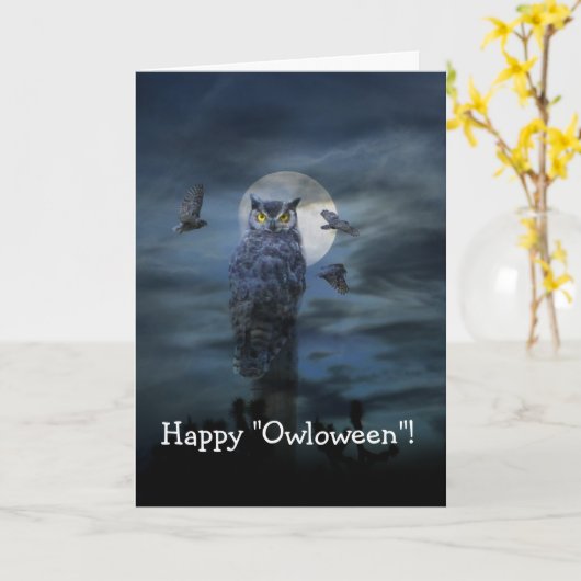 Happy Halloween Beängstigend Owl Card Karte (Gelbe Blume)
