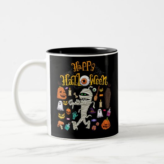 Happy Halloween Beängstigend Retro Zweifarbige Tasse (Links)