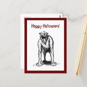 Happy Halloween Beängstigend Spooky Demon Hell Dog Postkarte