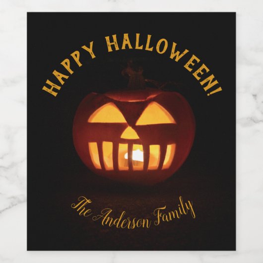 Happy Halloween Beängstigend Spooky Orange Pumpkin Weinetikett (Einzelnes Label)