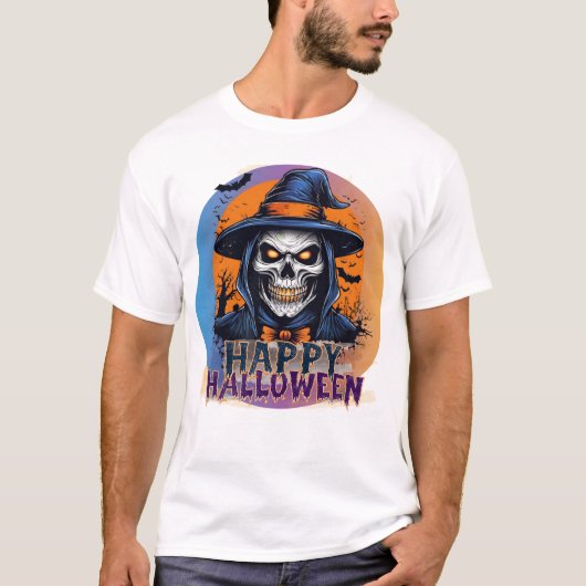 Happy Halloween Beängstigend Witch Bat Hat Night T-Shirt (Vorderseite)
