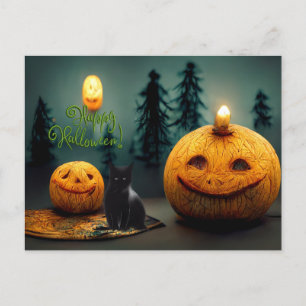 Happy Halloween Beängstigende Kürbis und Black Cat Postkarte