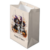 Happy Halloween Berner Hunde Mittlere Geschenktüte (Vorderseite Schrägansicht)
