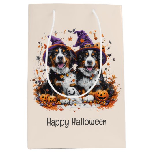 Happy Halloween Berner Hunde Mittlere Geschenktüte (Vorderseite)