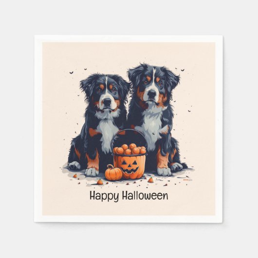 Happy Halloween Bernese Mountain Hunde Pumpkin Serviette (Vorderseite)
